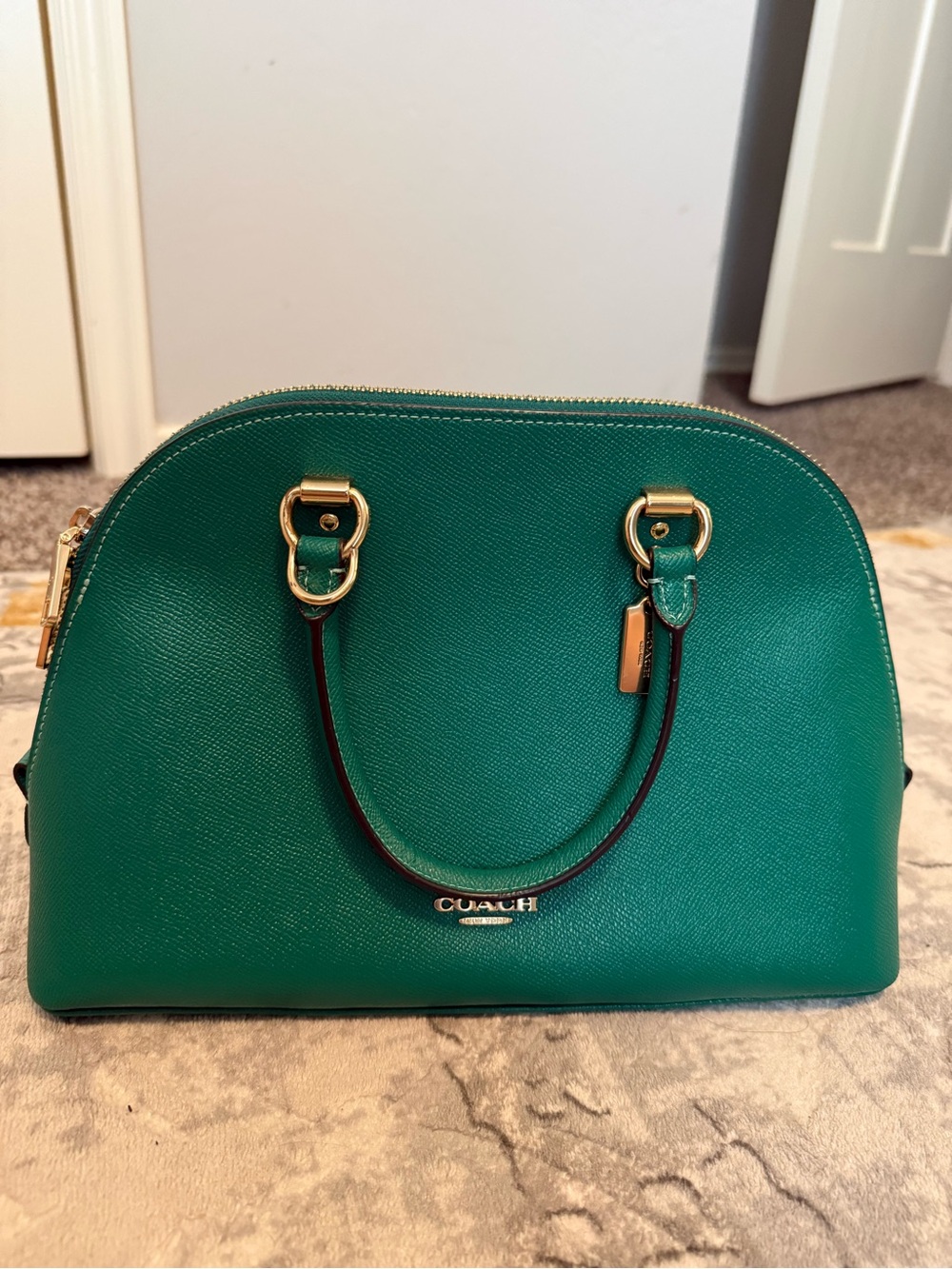 Coach Green Leather Dome Satchel with Gold Hardware